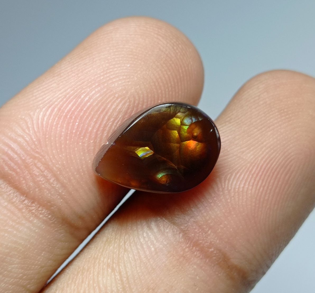7.2ct Pear-Shaped Rare Fire Agate, Aatshi Aqeeq, Dimensions 14x10x6mm