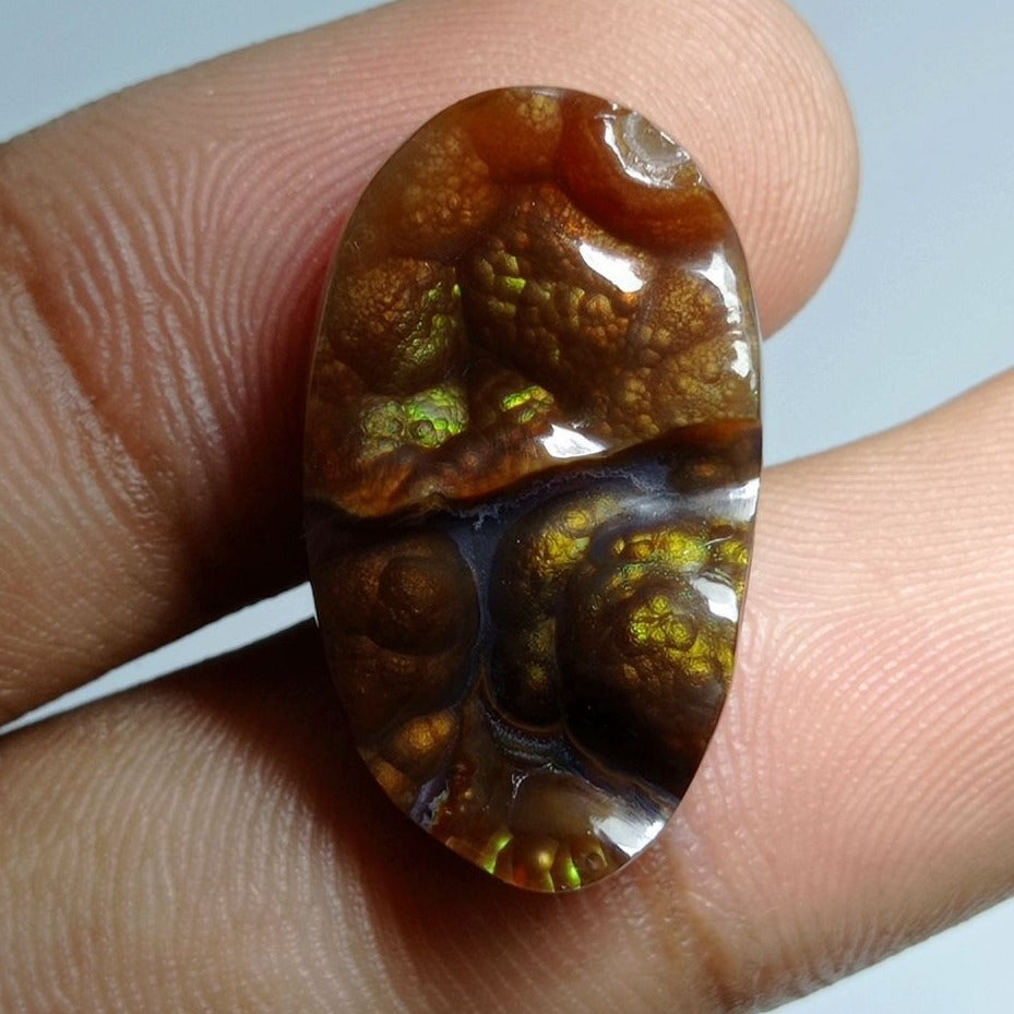 19ct Natural Long-Oval Carved Rare Mexican Fire Agate, Dimensions 26x15x6mm
