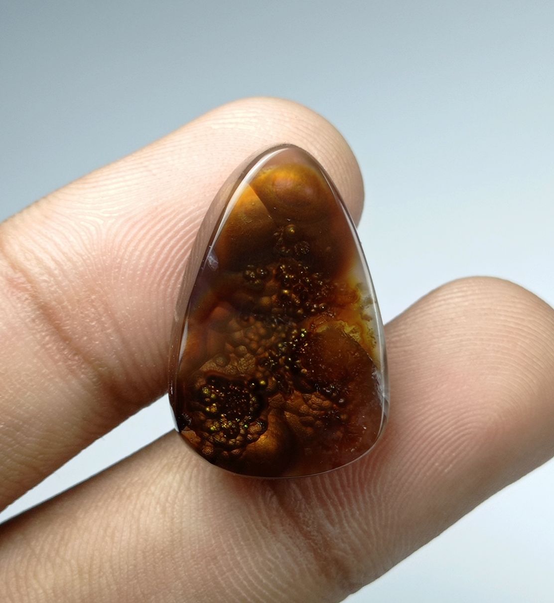 22.8ct Pear-Shaped Fire Agate Cabochon , Dimensions 26x17x6mm