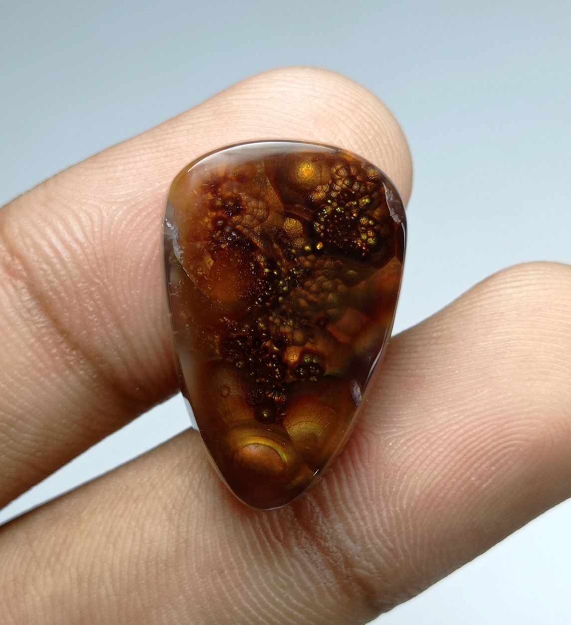 22.8ct Pear-Shaped Fire Agate Cabochon , Dimensions 26x17x6mm