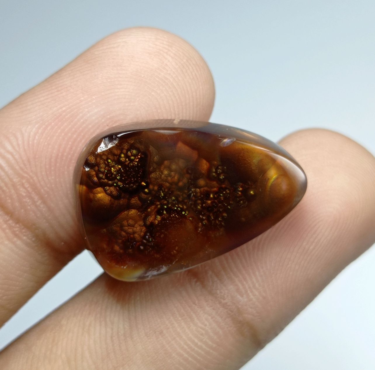 22.8ct Pear-Shaped Fire Agate Cabochon , Dimensions 26x17x6mm