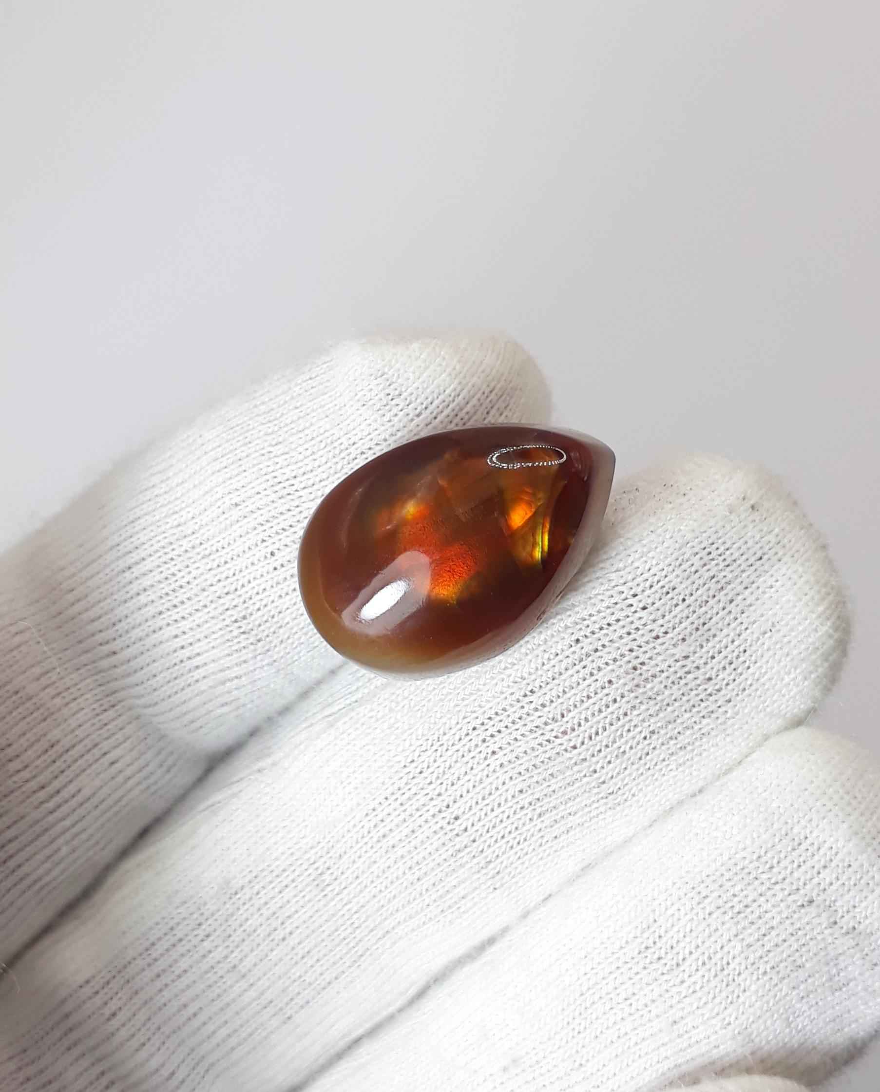 15.5ct Mexican Fire Agate, Rare Fire Agate, Pear Cabochon Fire Agate for Ring and Pendant - Perfect gemstone Gift, Dimensions  - 18 x 12 mm