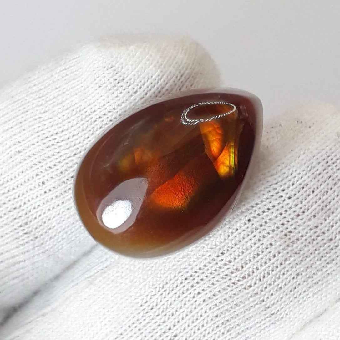 15.5ct Mexican Fire Agate, Rare Fire Agate, Pear Cabochon Fire Agate for Ring and Pendant - Perfect gemstone Gift, Dimensions  - 18 x 12 mm