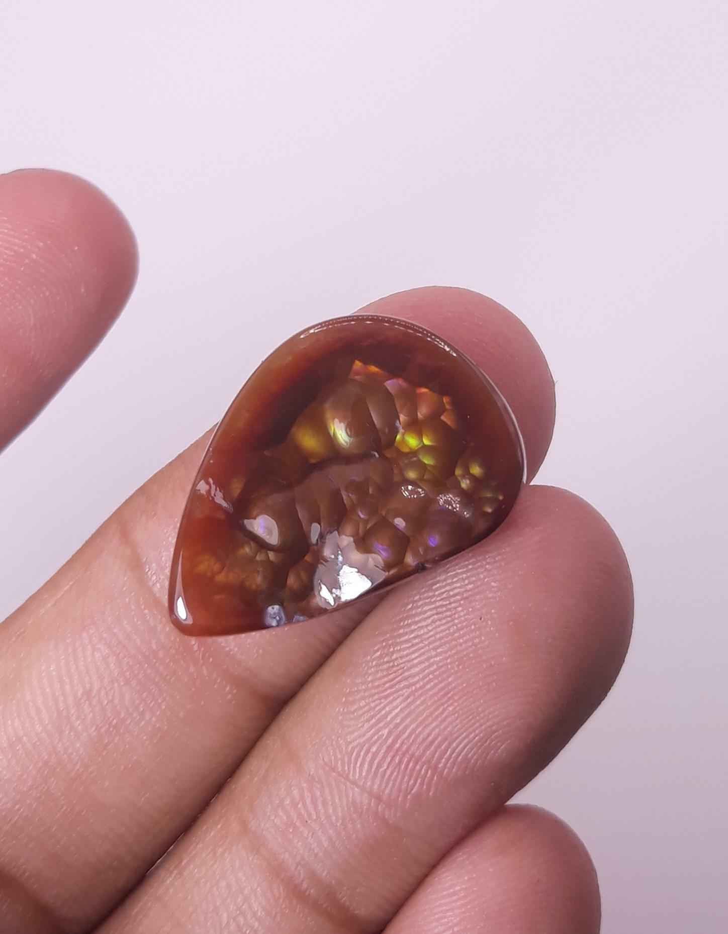 18.5ct Multi Colored Mexican Fire Agate,  Rare Fire Agate, Pear Shape Fire Agate - Perfect gemstone Gift, Dimensions 24.2 x 17.2 mm