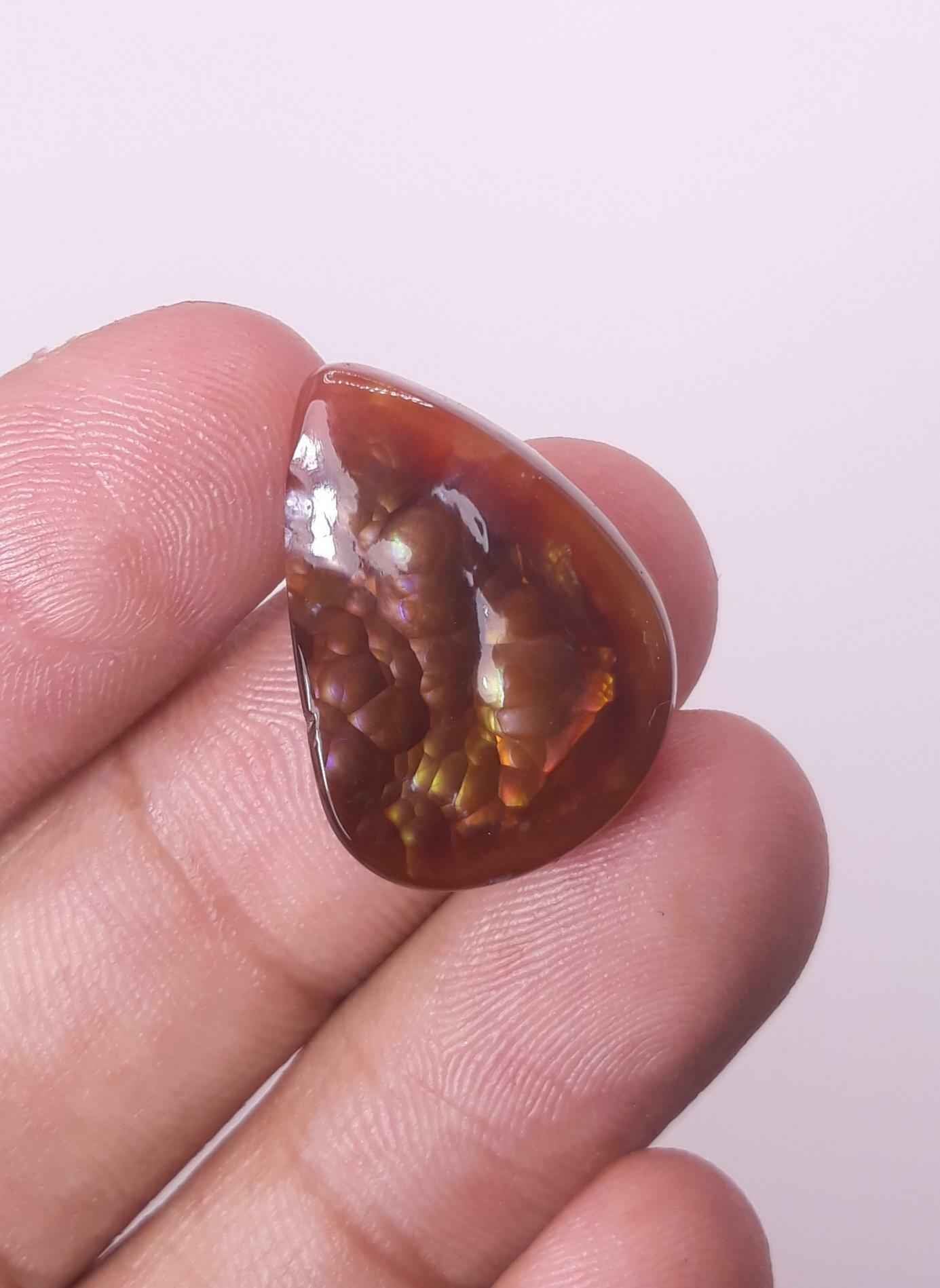 18.5ct Multi Colored Mexican Fire Agate,  Rare Fire Agate, Pear Shape Fire Agate - Perfect gemstone Gift, Dimensions 24.2 x 17.2 mm