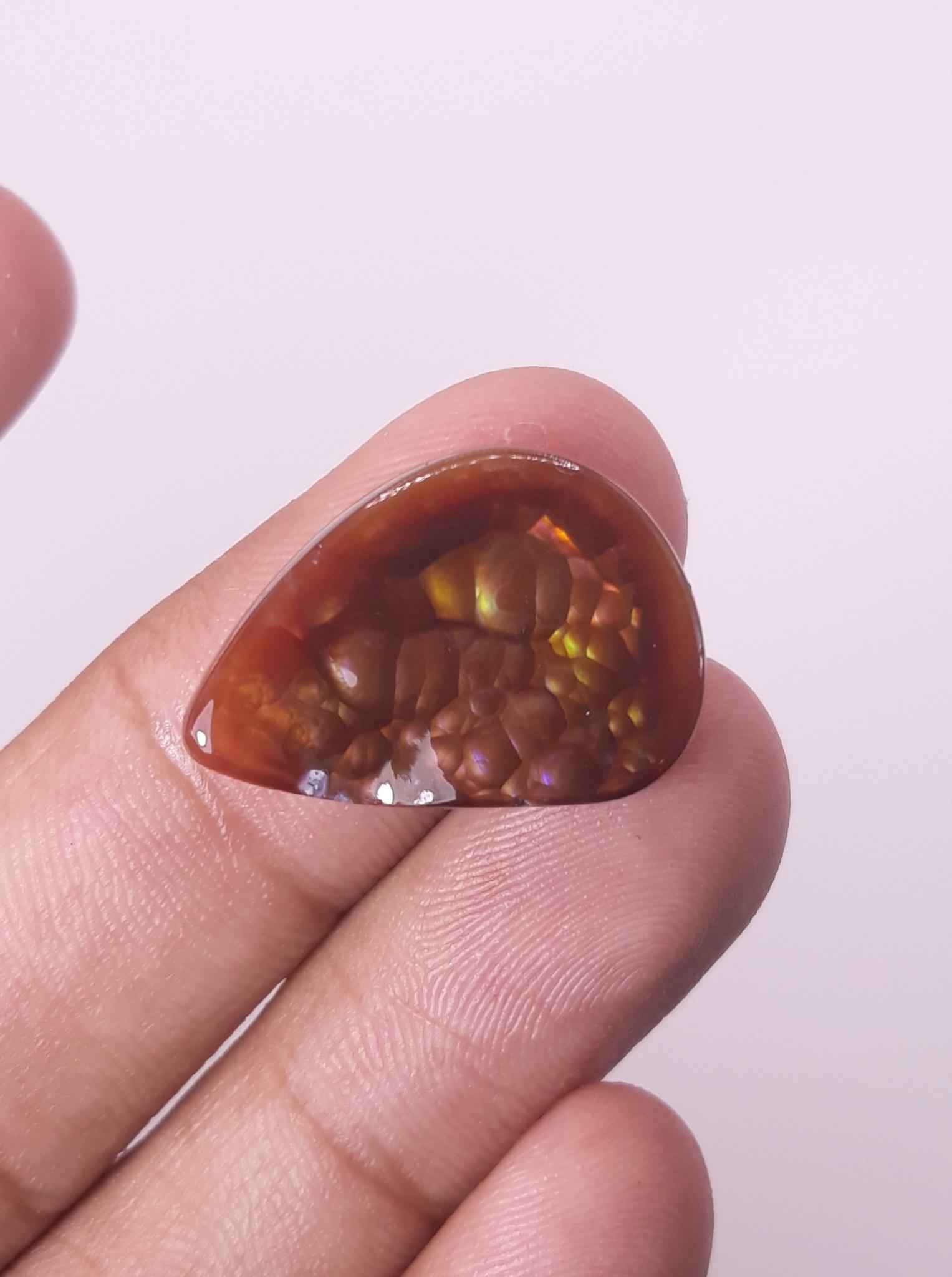 18.5ct Multi Colored Mexican Fire Agate,  Rare Fire Agate, Pear Shape Fire Agate - Perfect gemstone Gift, Dimensions 24.2 x 17.2 mm