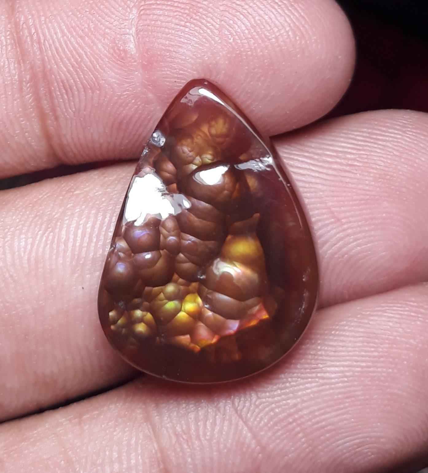 18.5ct Multi Colored Mexican Fire Agate,  Rare Fire Agate, Pear Shape Fire Agate - Perfect gemstone Gift, Dimensions 24.2 x 17.2 mm