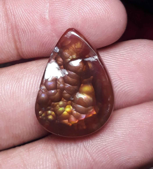 18.5ct Multi Colored Mexican Fire Agate,  Rare Fire Agate, Pear Shape Fire Agate - Perfect gemstone Gift, Dimensions 24.2 x 17.2 mm