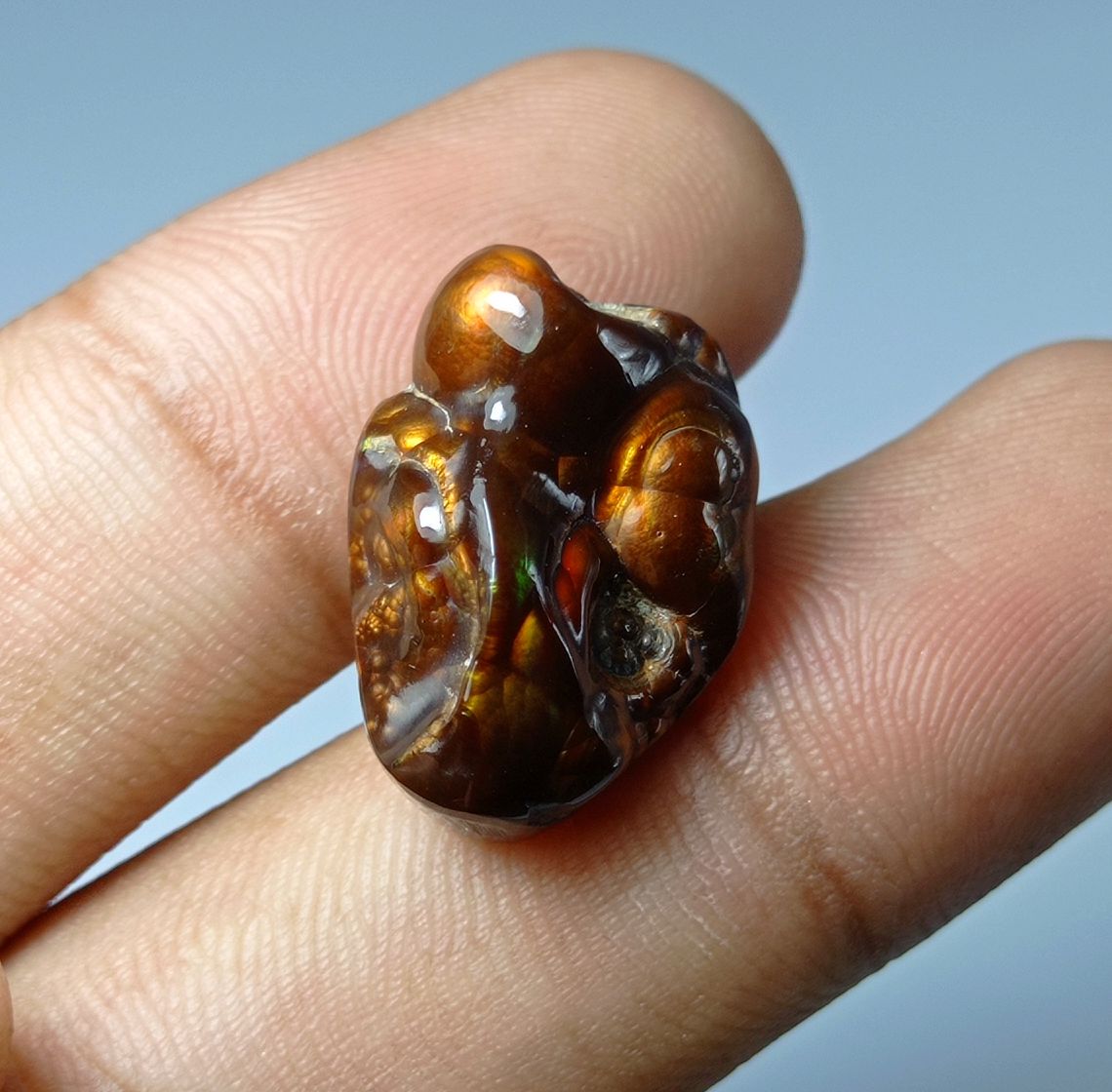 17.8ct Carved Fire Agate, Rare Fire Agate, Aatshi Aqeeq, Suitable For Pendant - Dimensions 20x15x10mm