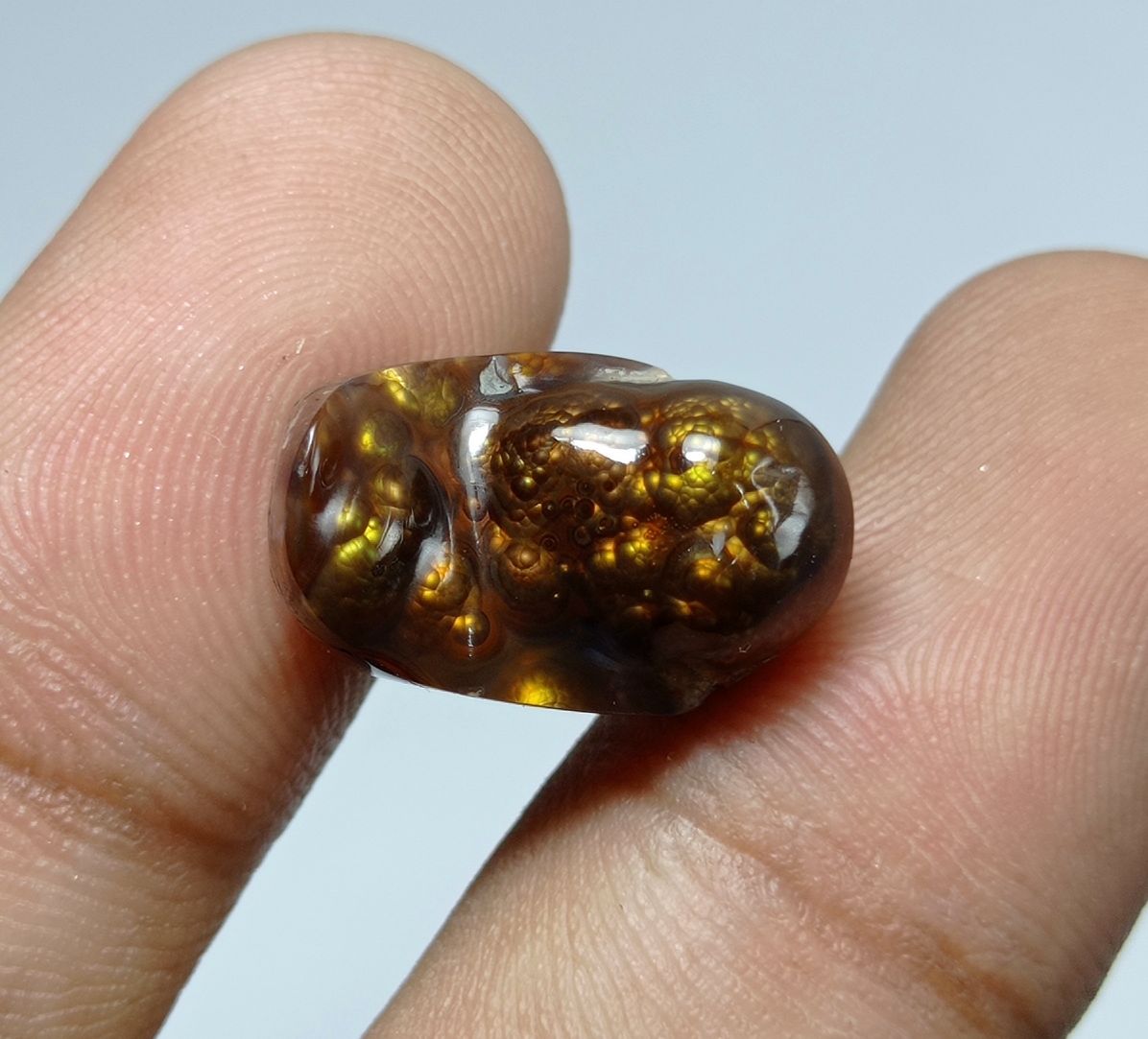 12ct Bubbly Fire Agate Carved Cabochon -  Dimensions 19x11.5x8mm