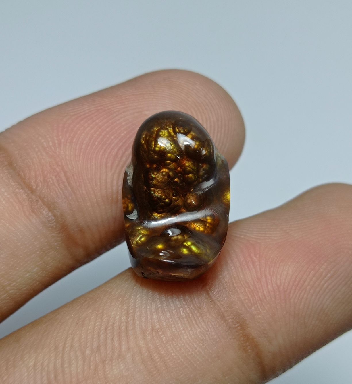 12ct Bubbly Fire Agate Carved Cabochon -  Dimensions 19x11.5x8mm