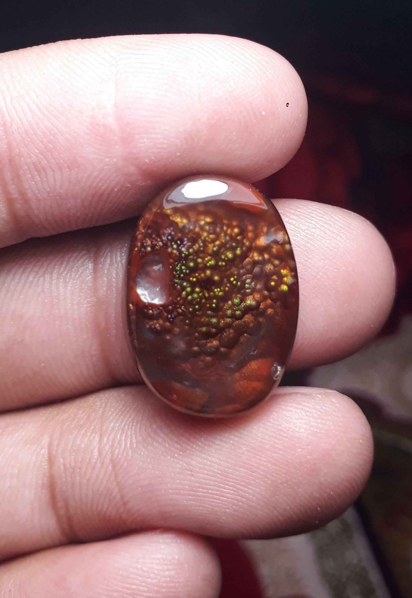 21.5ct Colorful Bubbly Fire Agate,  Rare Fire Agate - Perfect gemstone Gift, Rare Gemstone than Diamonds, Dimensions 21 x 16 mm