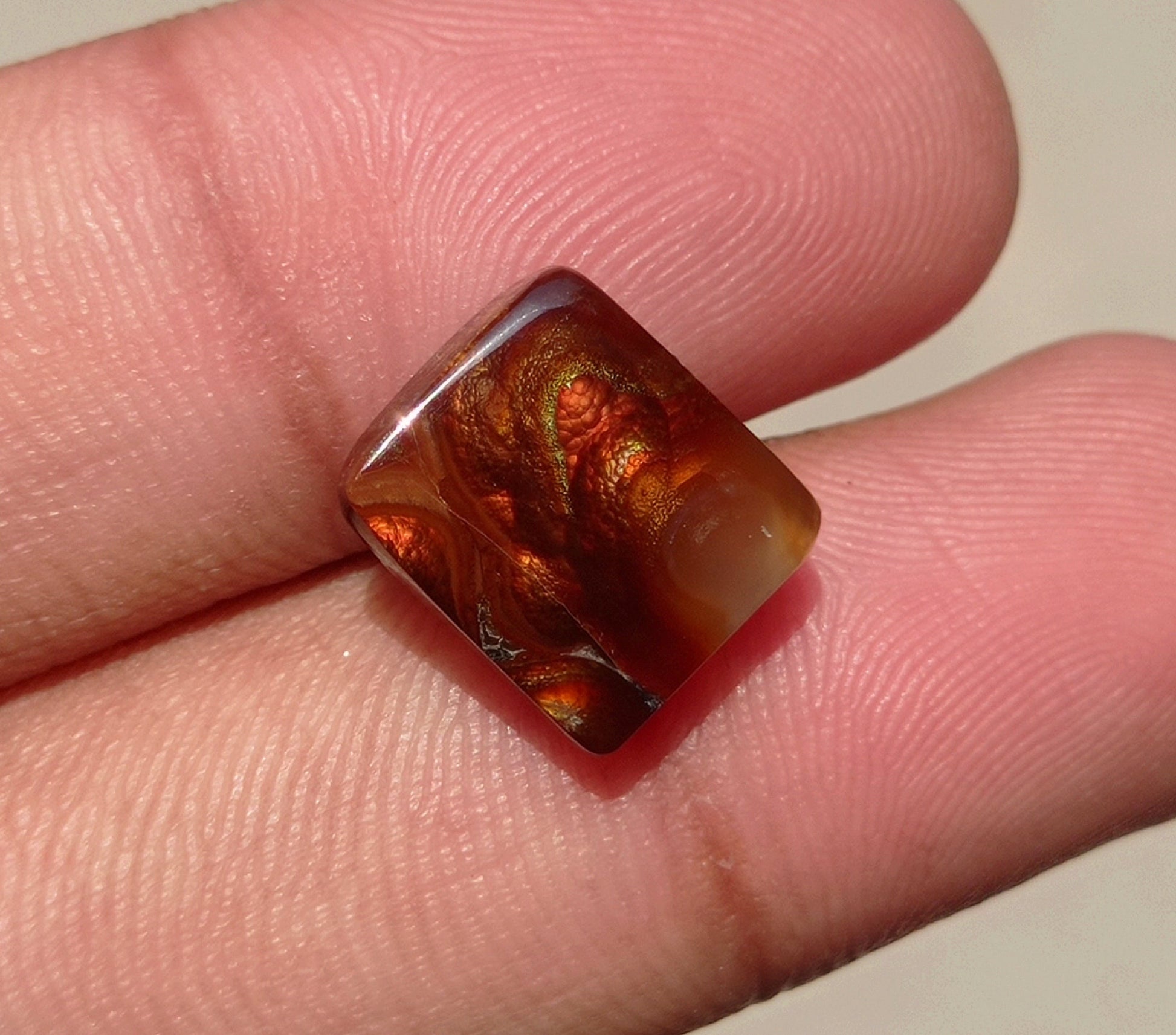 7.2ct Mexican Fire Agate,  Rare Fire Agate, Colorfully Squared Fire Agate, Perfect gemstone Gift For All, Dimensions 12x11x4mm