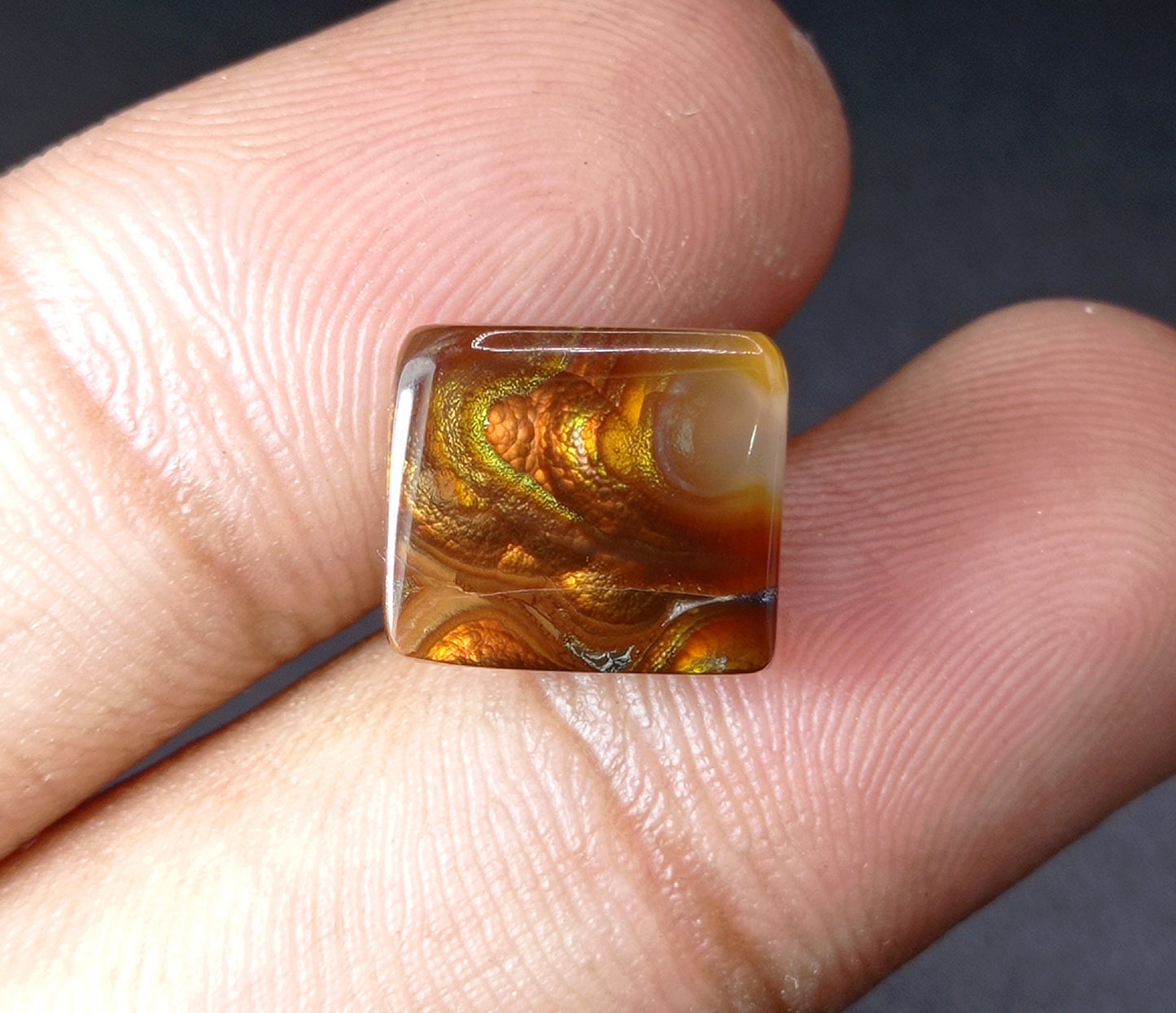 7.2ct Mexican Fire Agate,  Rare Fire Agate, Colorfully Squared Fire Agate, Perfect gemstone Gift For All, Dimensions 12x11x4mm