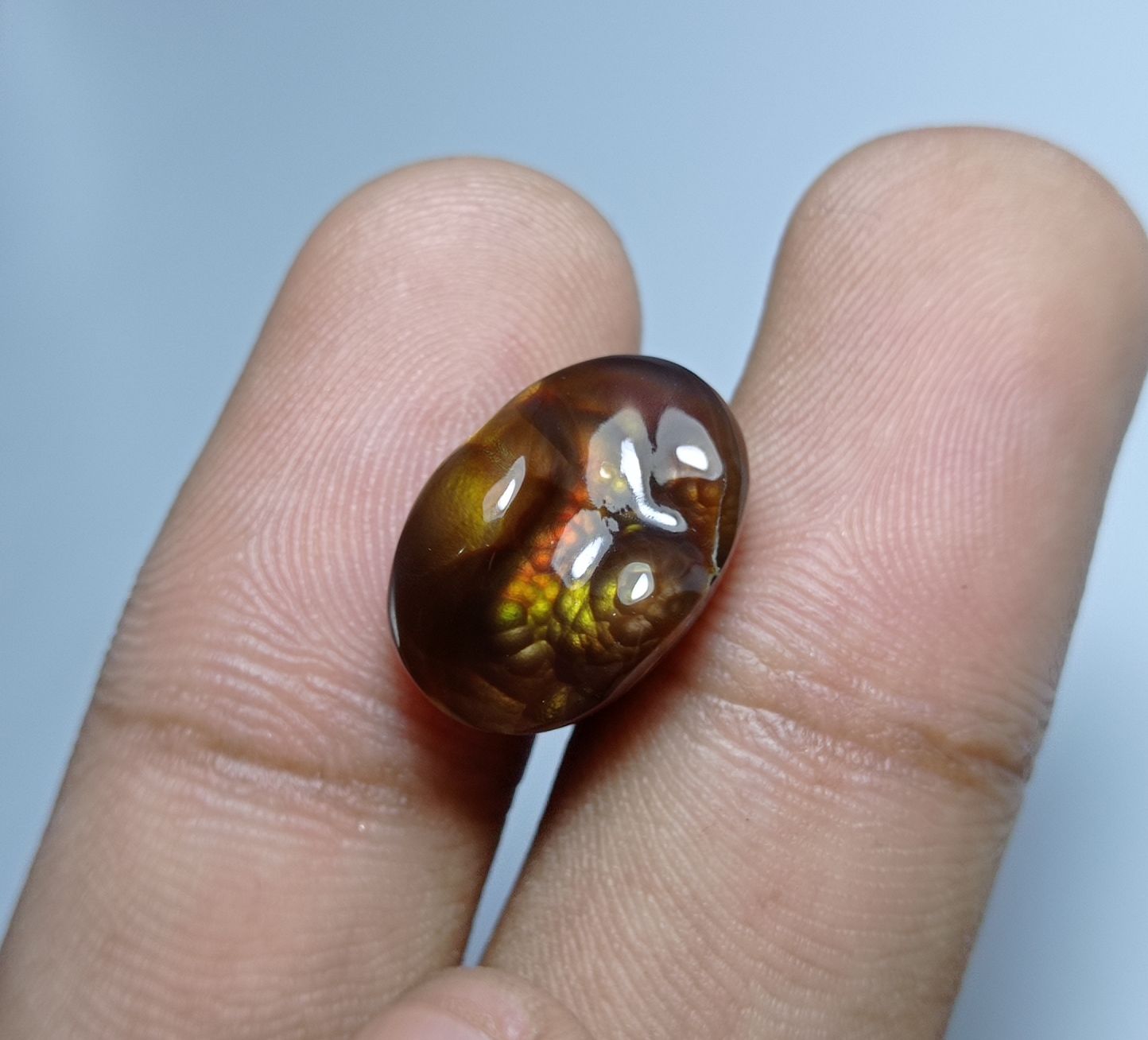 12.5ct Carved Oval Fire Agate - Perfect for ring setting , Dimensions 17x11.5x8mm