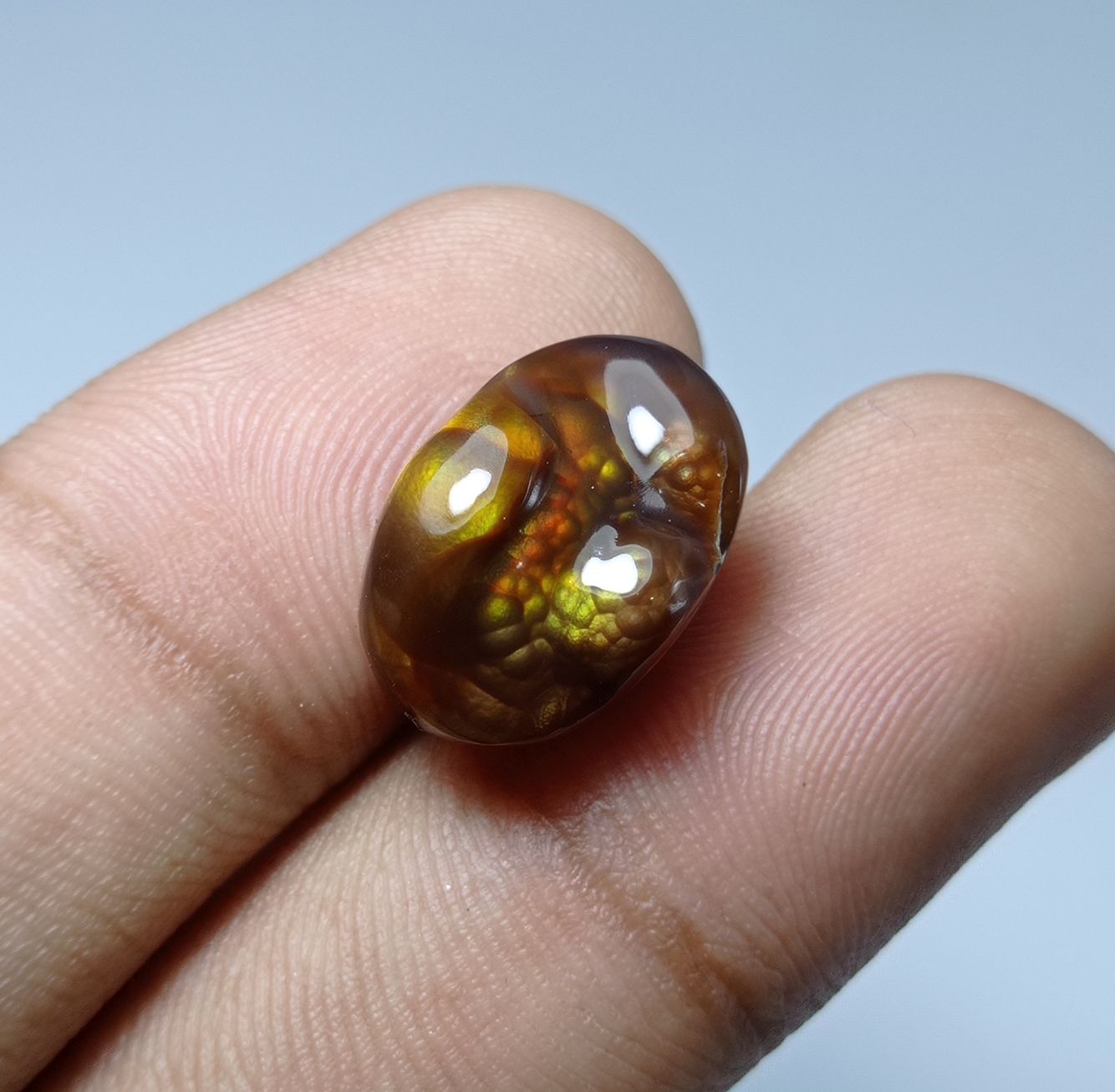12.5ct Carved Oval Fire Agate - Perfect for ring setting , Dimensions 17x11.5x8mm