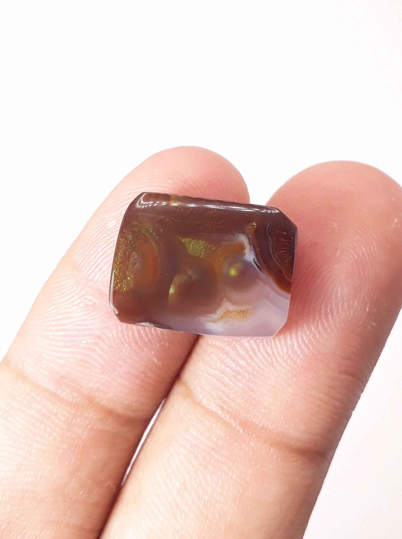 13.7ct Mexican Fire Agate,  Green Fire Agate - Perfect gemstone Gift, Rectangular Fire Agate, Rare Gemstone than Diamonds, Dimensions 17 x 12.5 mm