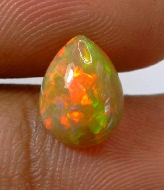 3.7ct Honey Fire Opal - Welo Opal - Pear Shape Opal - October Birthstone - 13.2x10x5.7