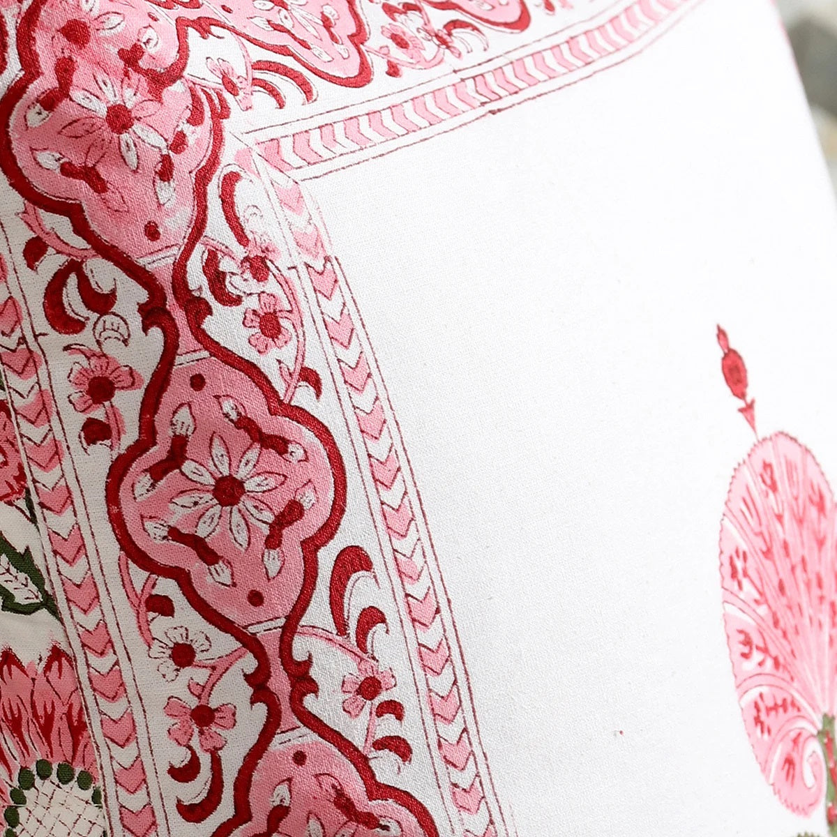 Pink & White Floral Ethnic Cotton Square Cushion Covers