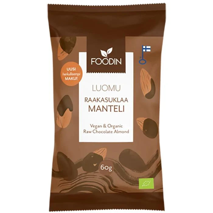 8 x Foodin Org Raw Chocolate Coated Almonds - 60g