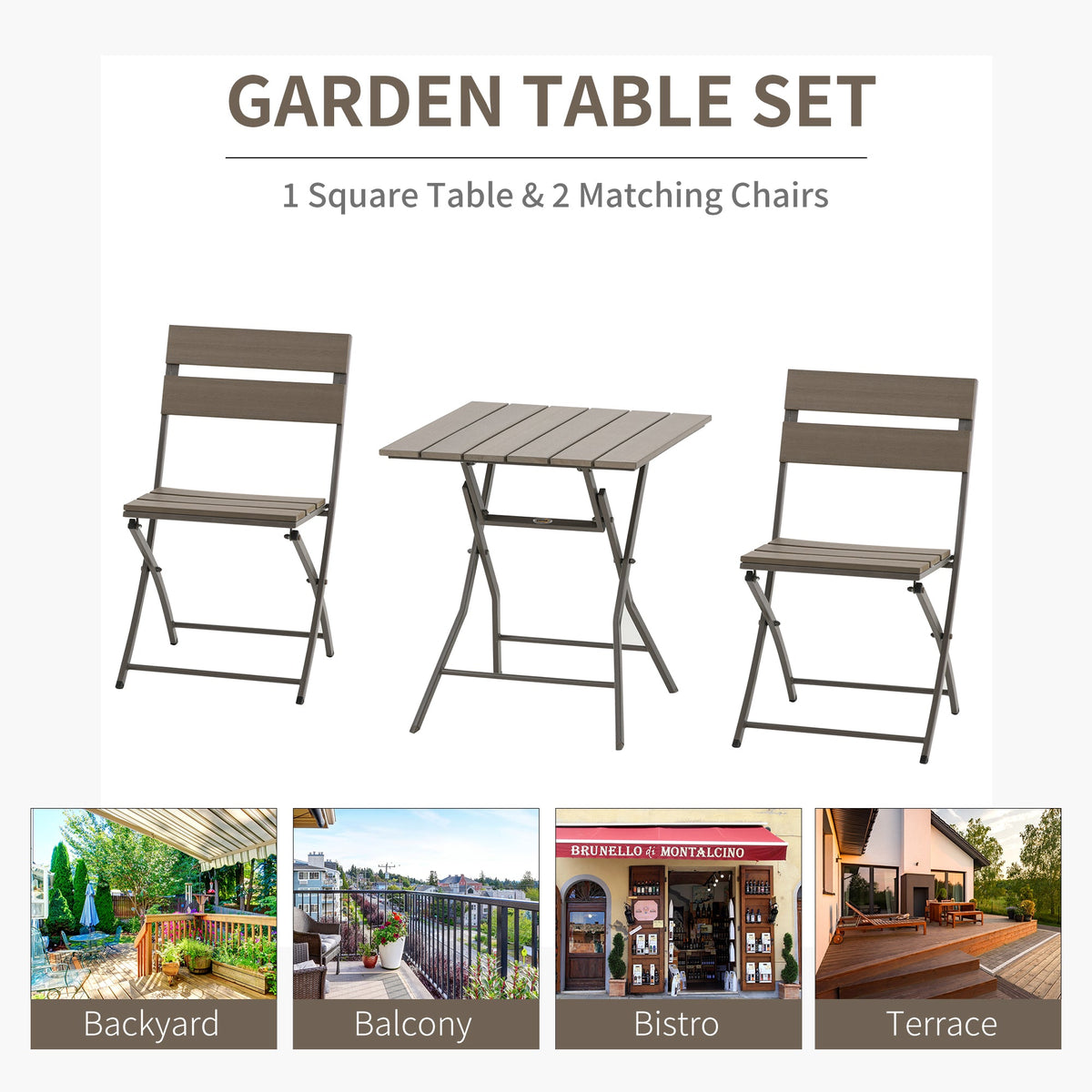 Outsunny 3 PCS Foldable Garden Bistro Set Folding Table And Chairs Set, Grey