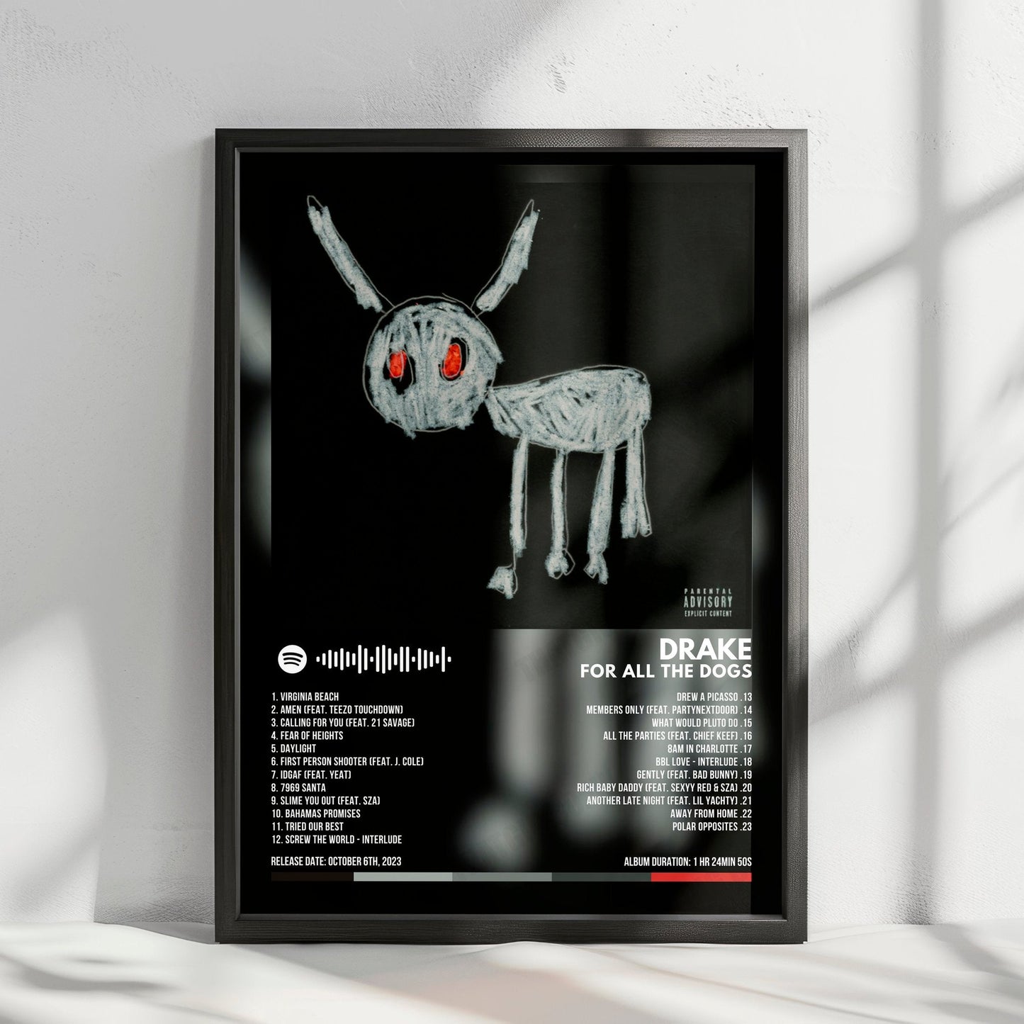 Drake "For All The Dogs" Album Cover Poster - with Complete Tracklist