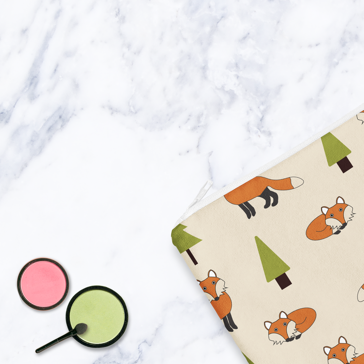 Beige Scandi Foxes Make Up Bag - Cream Cosmetic Bag - Travel Pouch - Handmade Toiletry Bag - Contemporary Geometric Beauty Case