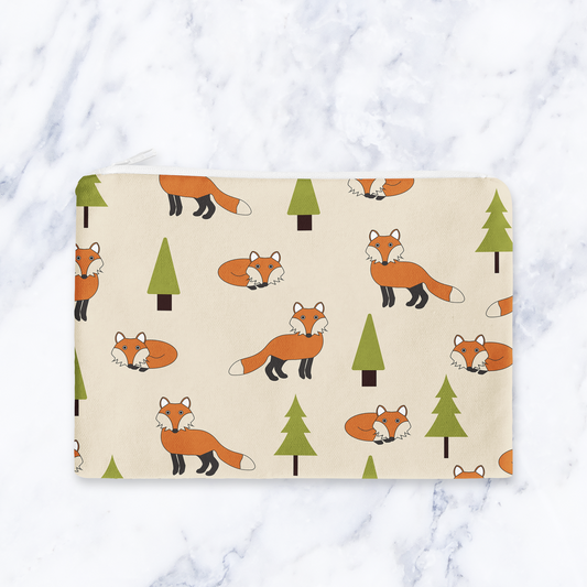 Beige Scandi Foxes Make Up Bag - Cream Cosmetic Bag - Travel Pouch - Handmade Toiletry Bag - Contemporary Geometric Beauty Case