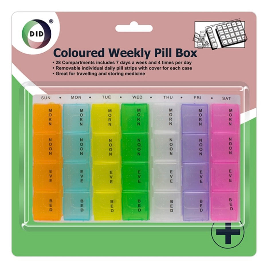 Coloured weekly pill box