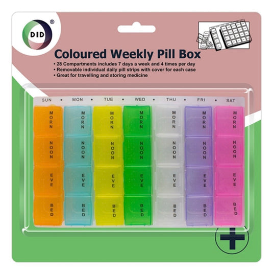 Coloured weekly pill box