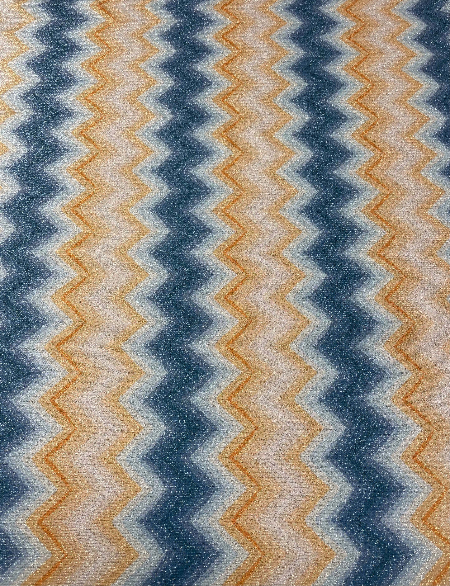 Blue and Gold Chevron Lurex Fabric by the Metre