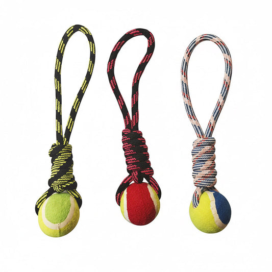Knotted rope and tennis ball dog toy