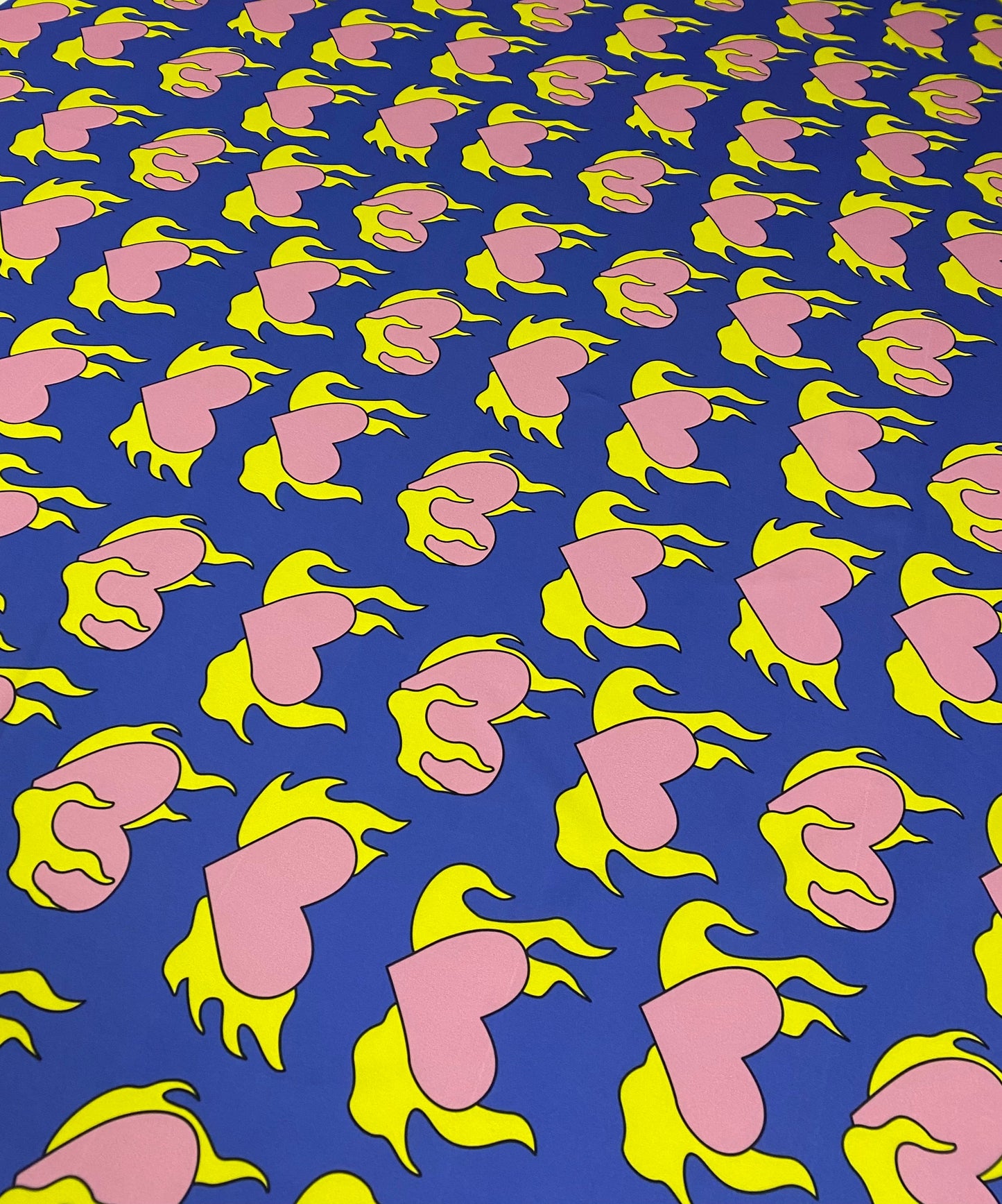 Pink Heart  Yellow Flames Fabric by the Metre