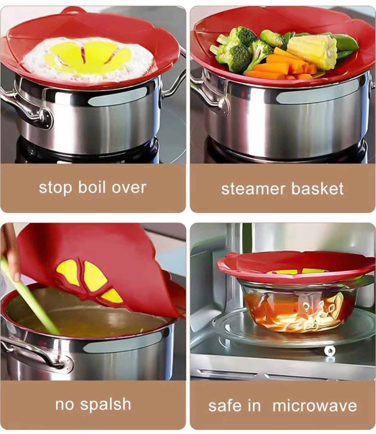 2-Piece silicone boil over spill stopper lid set with 3 pan protectors