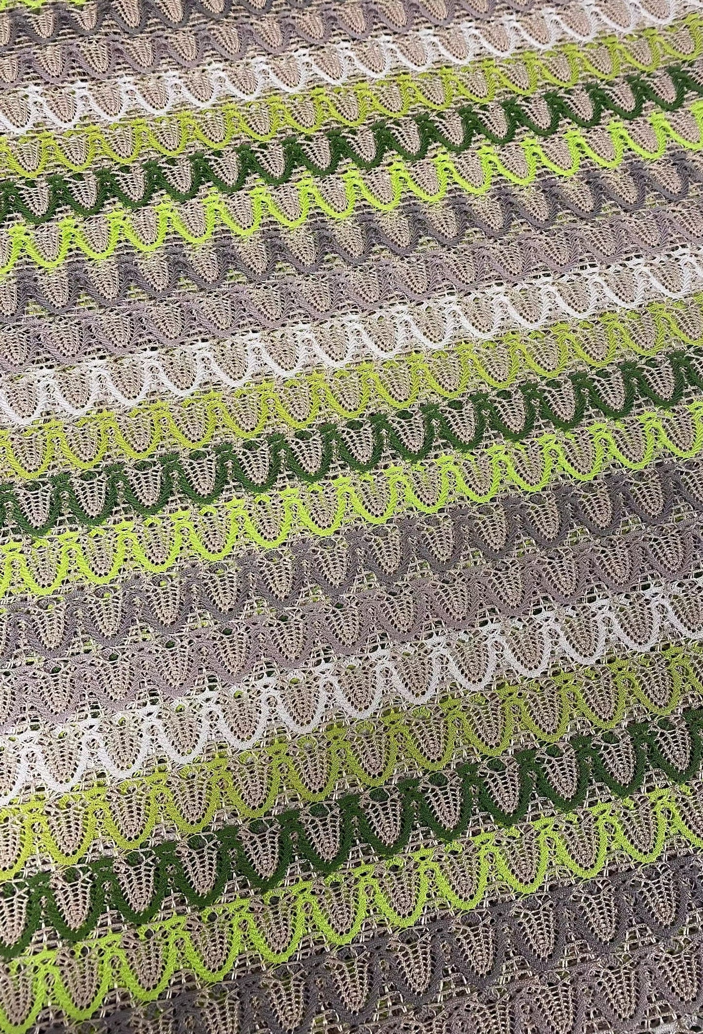 Beige Green Zigzag Knit Jersey Mesh Fabric for Sewing and Crafts