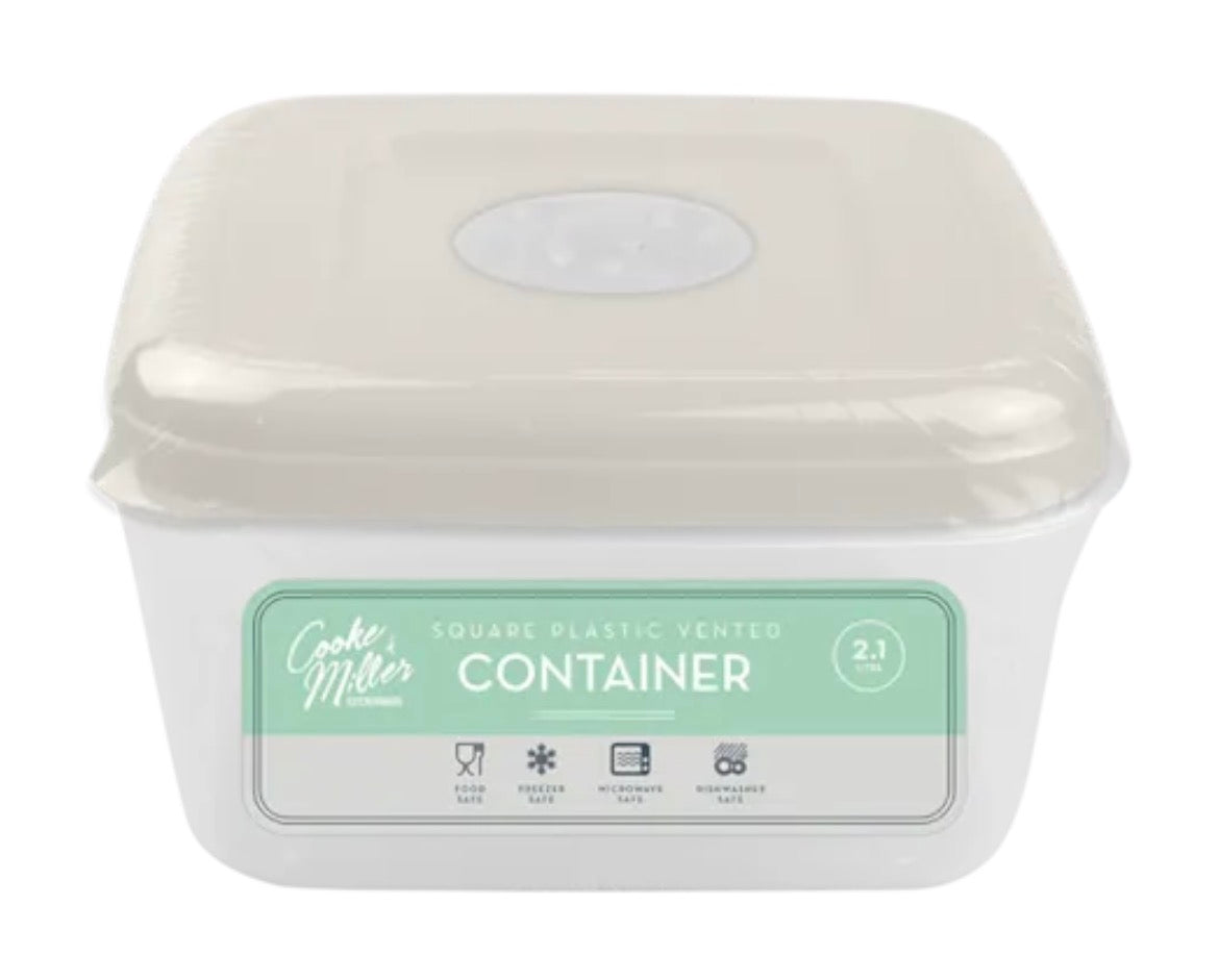 Vented square plastic container 2.1L