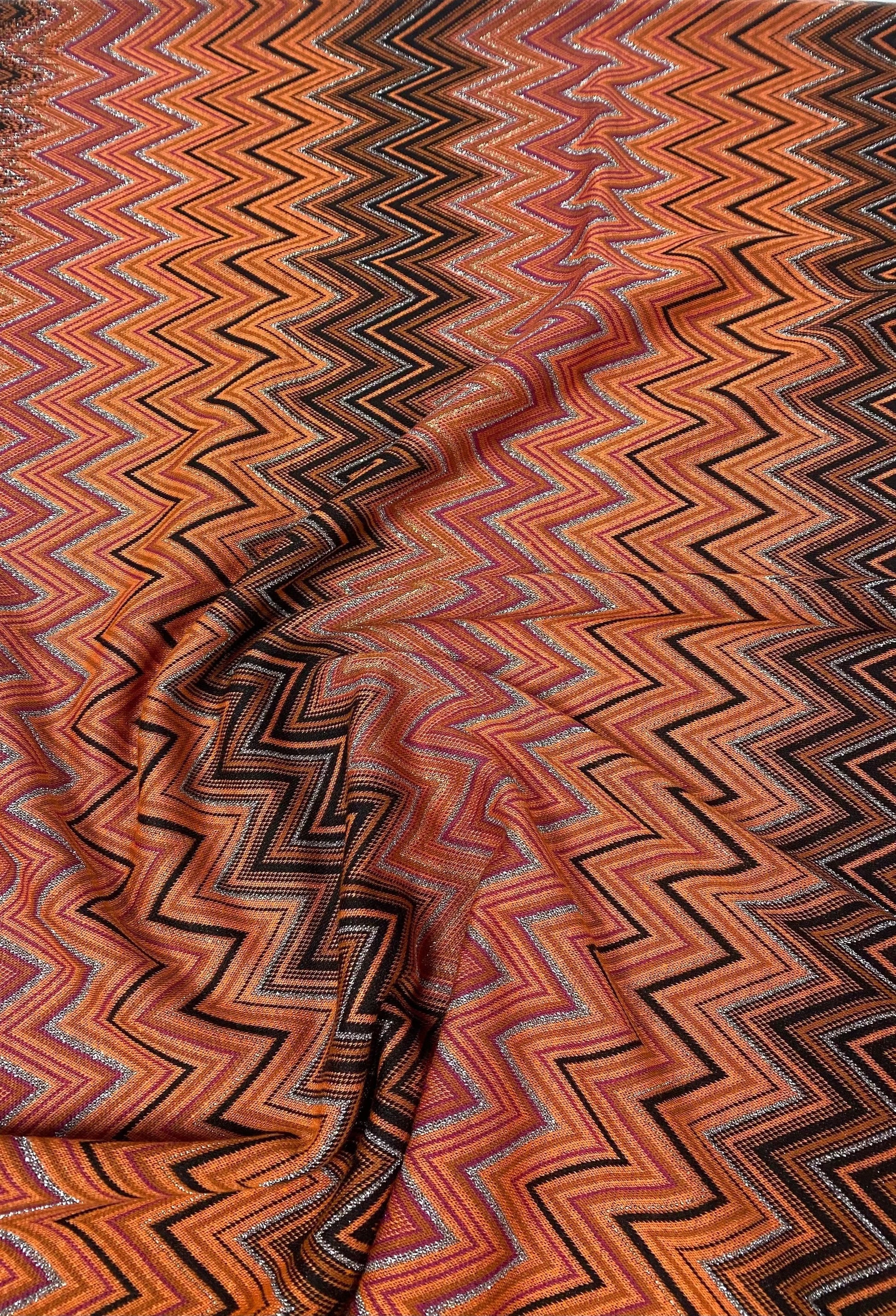 Black-Orange Glitter Mesh Knitted Fabric for Crafting and Fashion