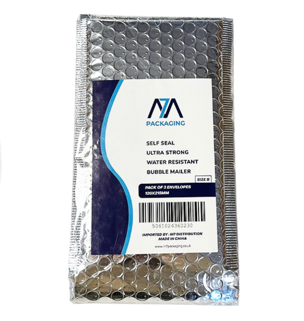 Silver bubble water resistant mailing bags 3 pack - size B 120x215mm