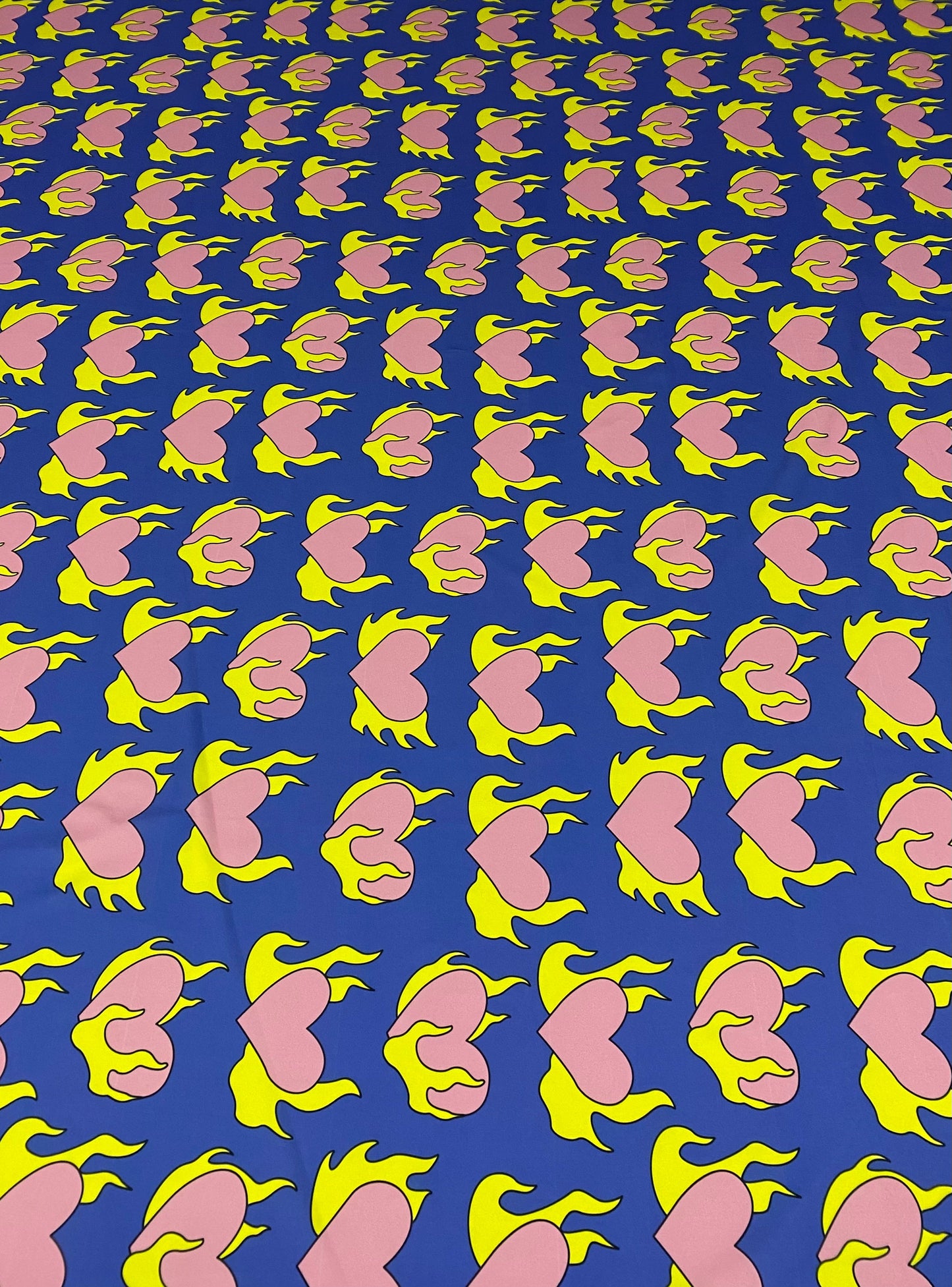 Pink Heart  Yellow Flames Fabric by the Metre