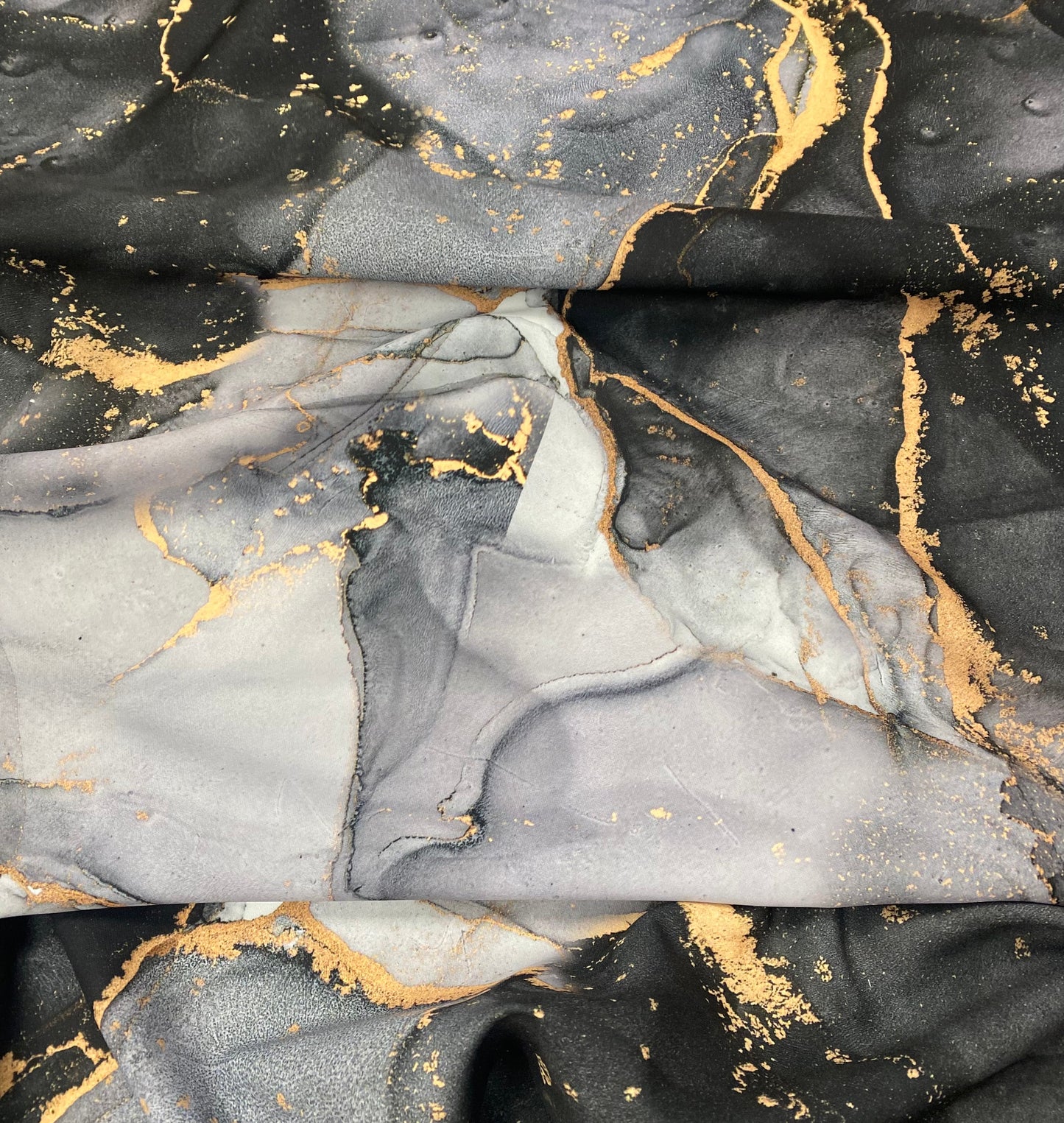 Gray Tie Dye Fabric with Gold Accents by the Metre