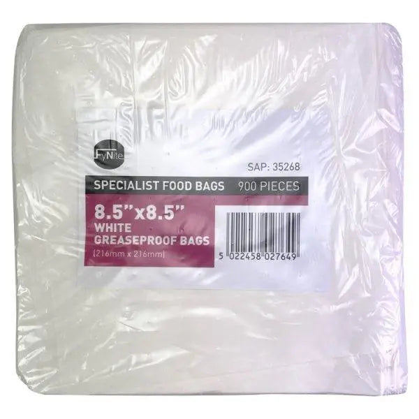 FyNite 8.5" x 8.5" White Greaseproof Bags 900 Pieces 216 mm x 216mm