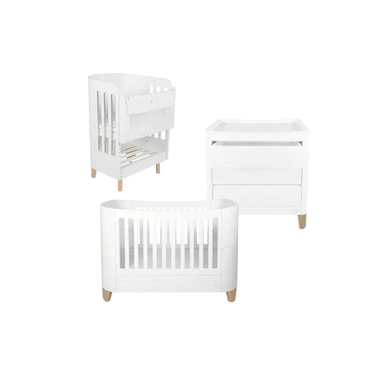 Gaia Baby Serena Cot Bed & Bedside Crib Set - White/Natural