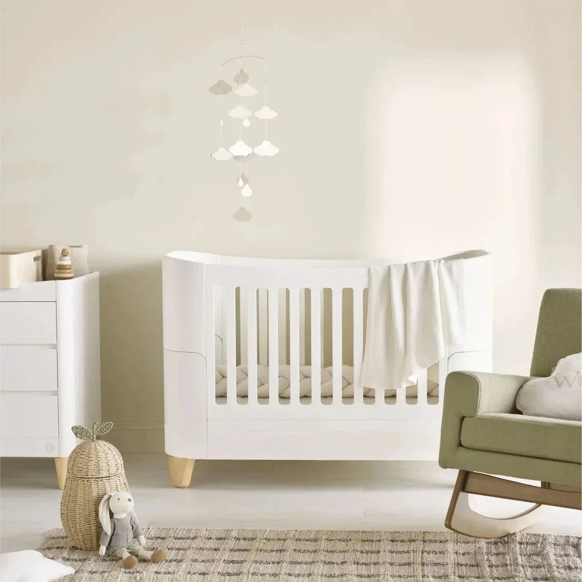 Gaia Baby Serena Cot Bed & Bedside Crib Set - White/Natural