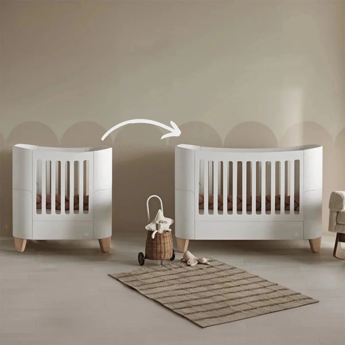 Gaia Baby Serena Cot Bed & Bedside Crib Set - White/Natural