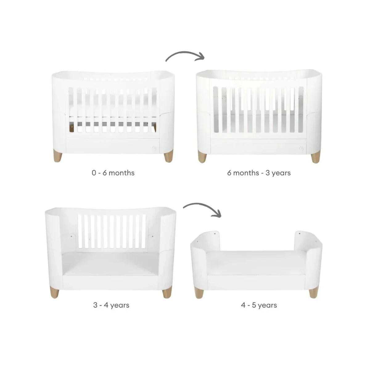 Gaia Baby Serena Cot Bed & Bedside Crib Set - White/Natural