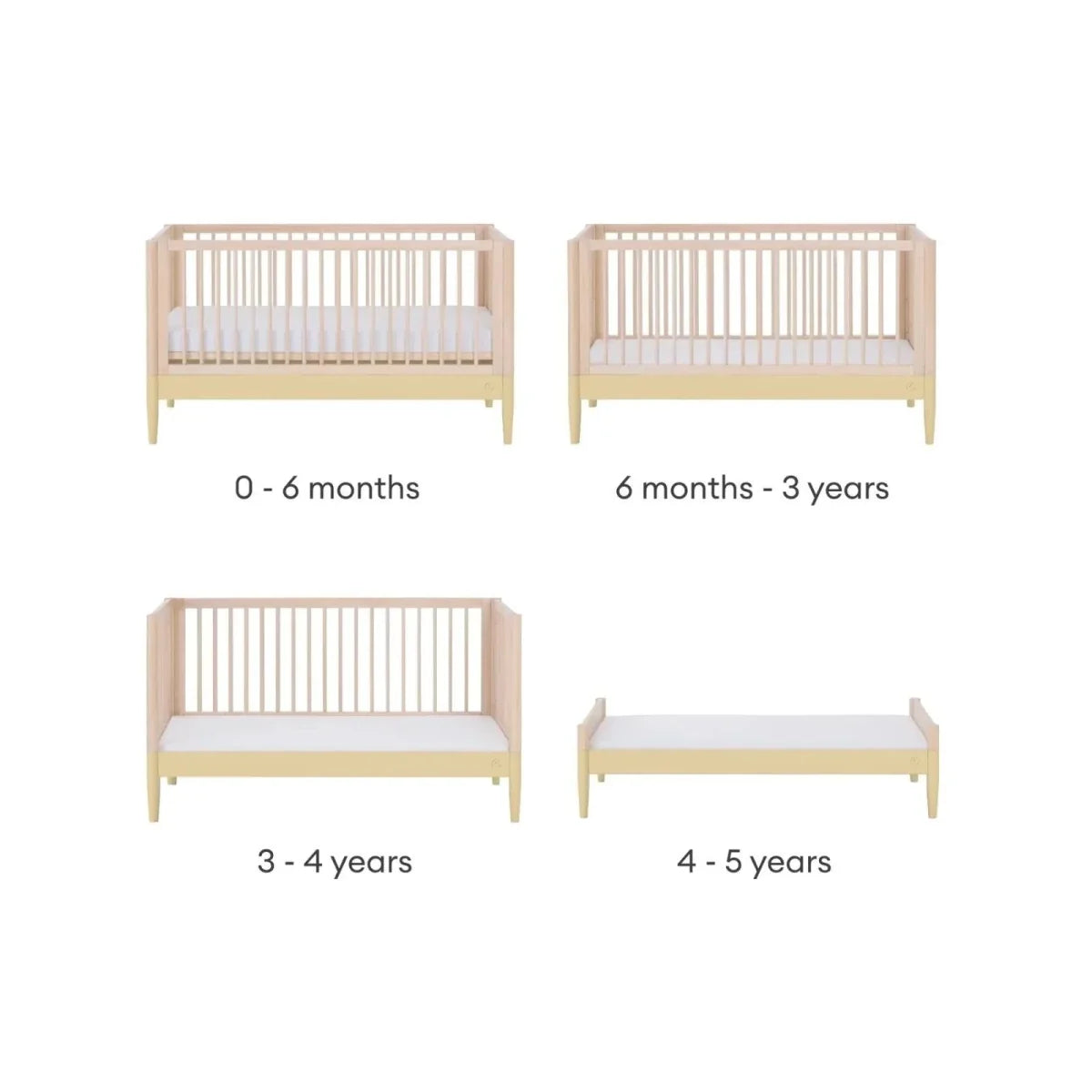 Gaia Baby Eos Nursery Cot Bed - Primrose Yellow/Natural Ash
