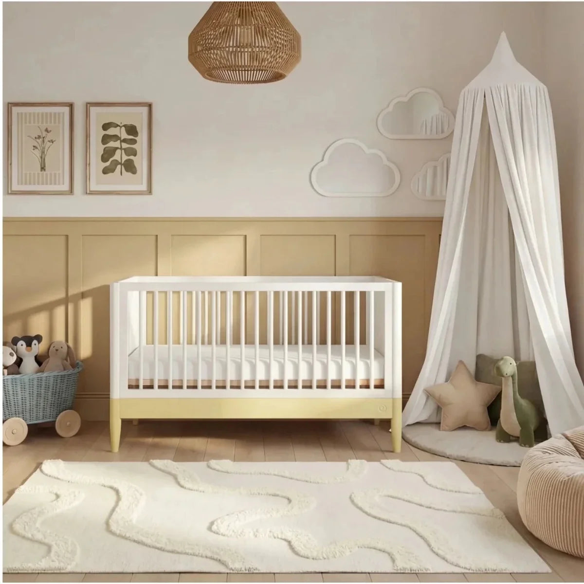 Gaia Baby Eos Nursery Cot Bed - Primrose Yellow/White