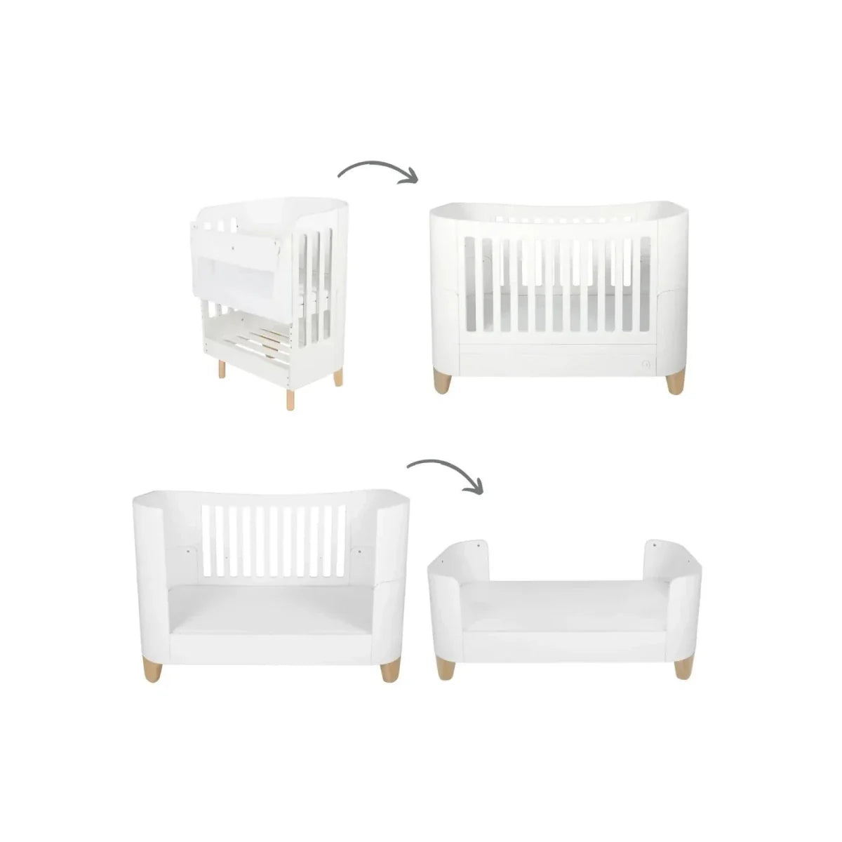Gaia Baby Serena Cot Bed & Bedside Crib - White/Natural