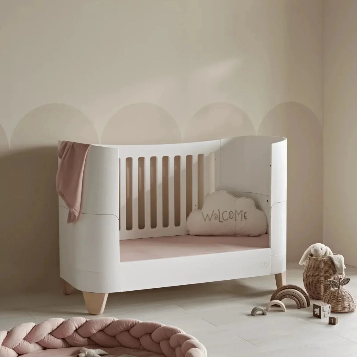 Gaia Baby Serena Cot Bed & Bedside Crib - White/Natural