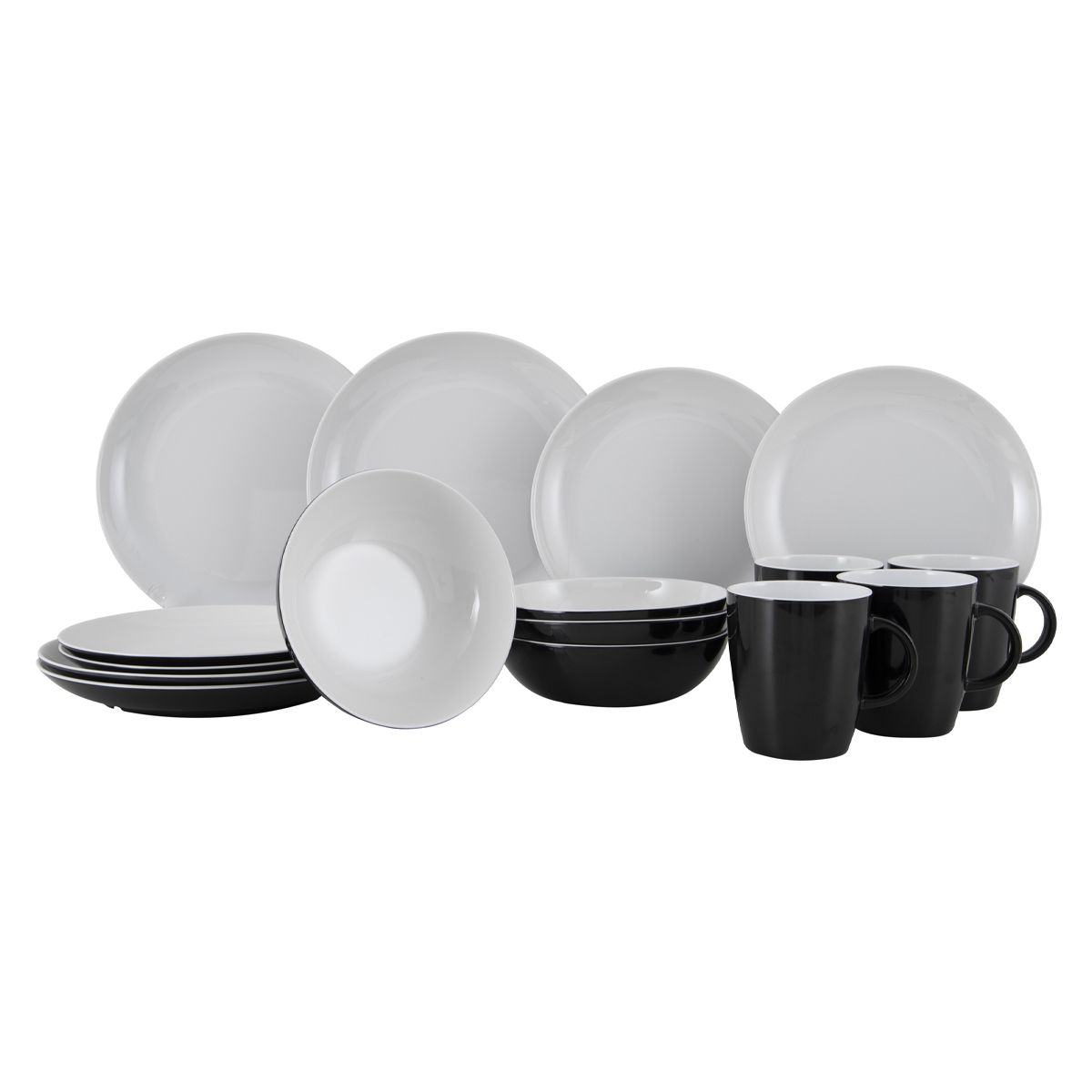 Gimex Solid Line Tableware Black & White (16 Pieces)